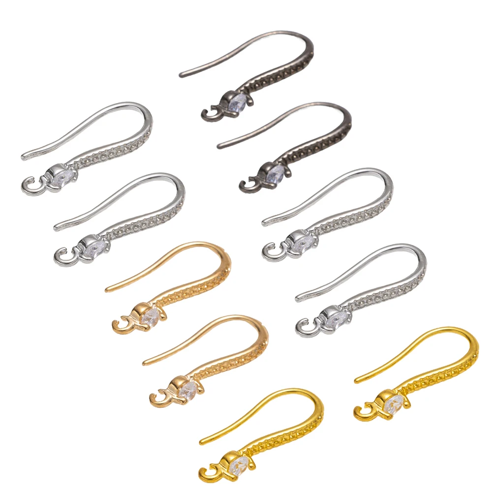10pcs 18x9mm Gold Plated Brass Cubic Zirconia Fish Earring Hooks Ear Wires with Dangle Loops for DIY Dangle Jewelry Making Craft