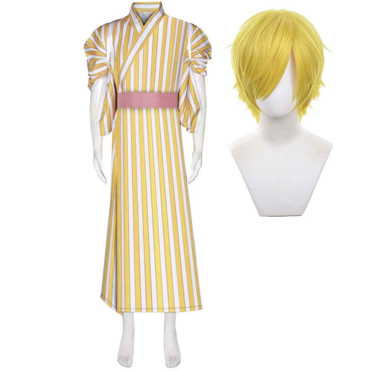 

Взрослые мужчины мальчик Хэллоуин ролевые игры аниме Санджи косплей кимоно желтый полосатый наряд костюм или парик