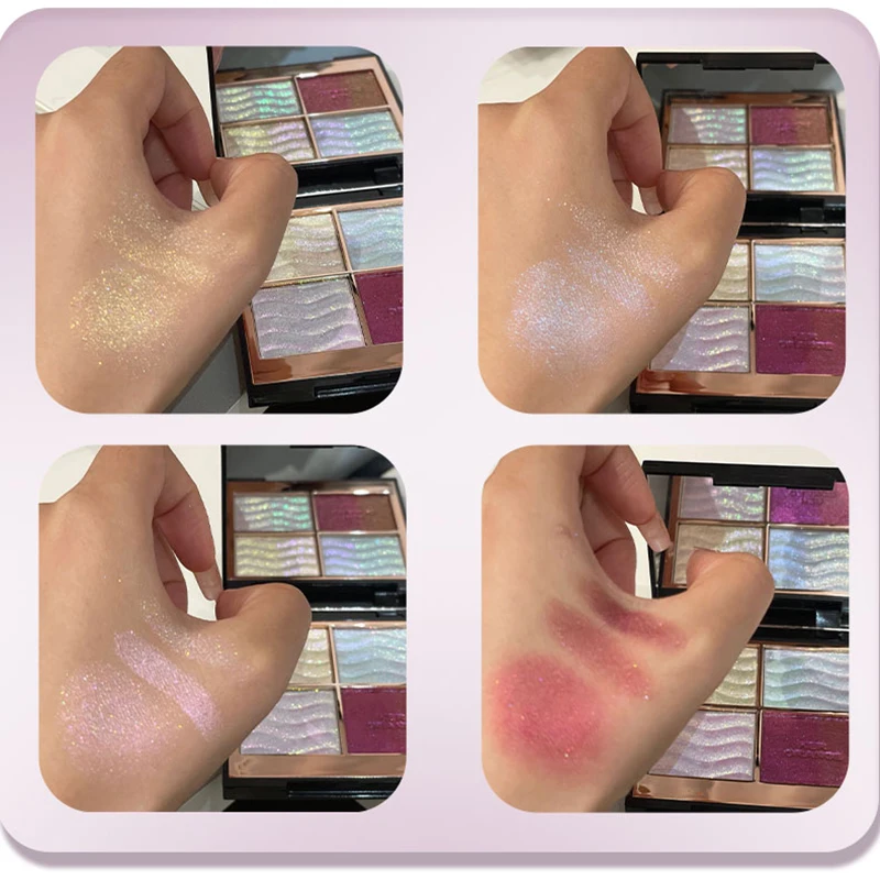 4 色メタリックカメレオンパープルアイシャドウパレットシャインハイライターフェイスボディブライトングリッターマルチクロームアイシャドウメイクアップ