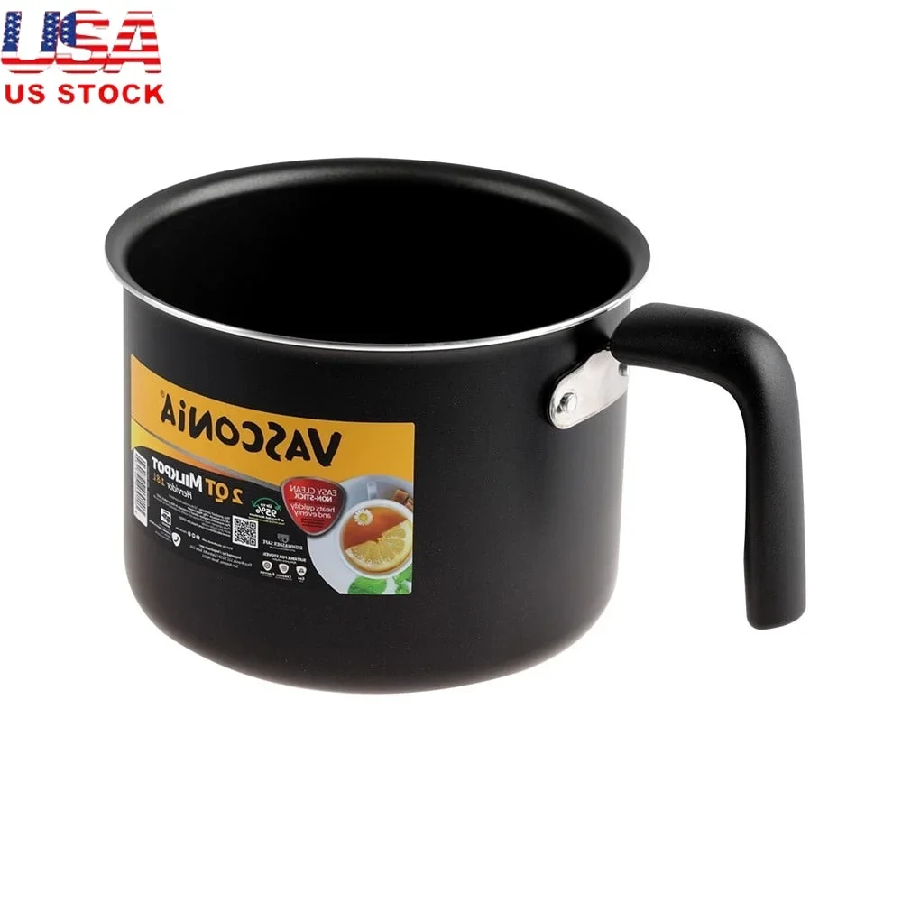 Olla de leche antiadherente de 2 cuartos, de aluminio resistente, calentamiento rápido, apto para lavavajillas, Ideal para sopas de leche, líquidos, utensilios de cocina