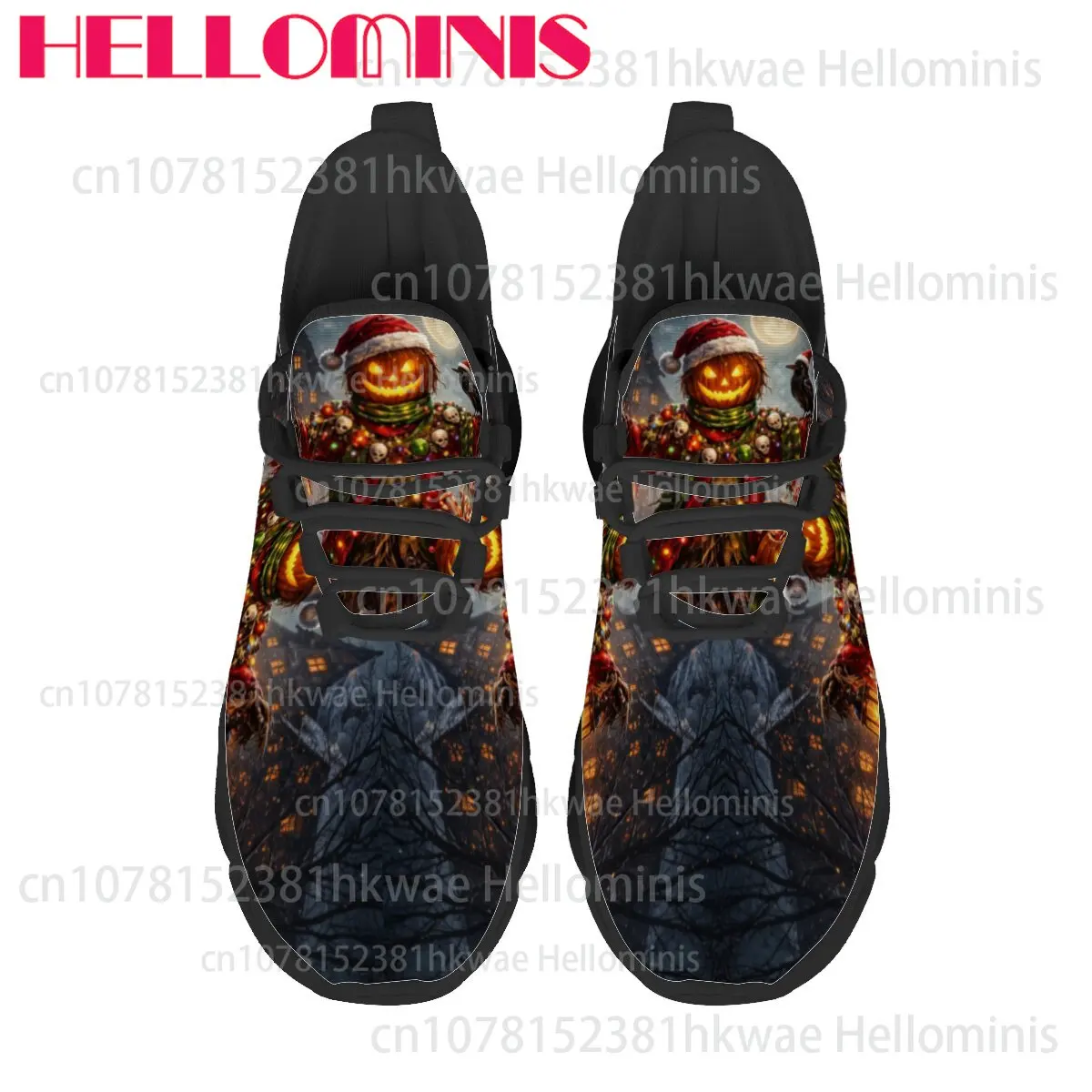Spooky Winter Night Pumpkin Scarecrow Art Print Men Women Holiday Theme Casual Shoes Christmas Halloween Party Footwear