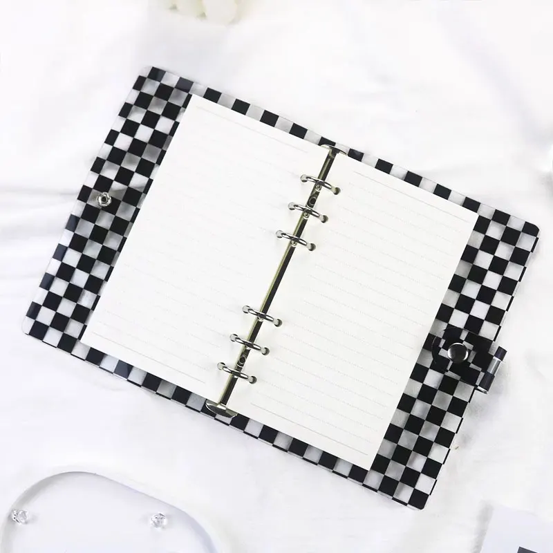 A6 File Holder Notebook 6 Hole Loose Leaf Chessboard Pattern DIY Document Bag Binder Rings PVC Storage Binding Folder