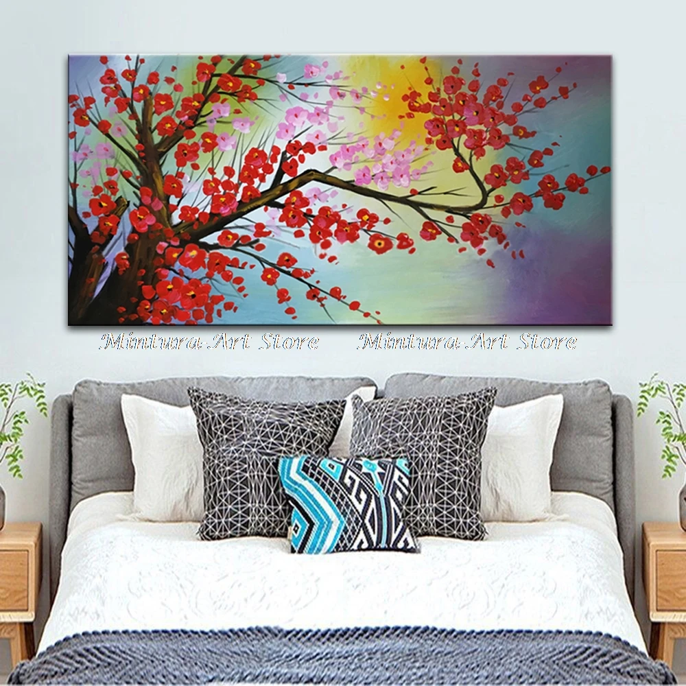 Modern Wall Decoration Hand Painted Plum Blossom Oil Paintings On Canvas,Pop Art Pictures For Living Room Home Office Decoration