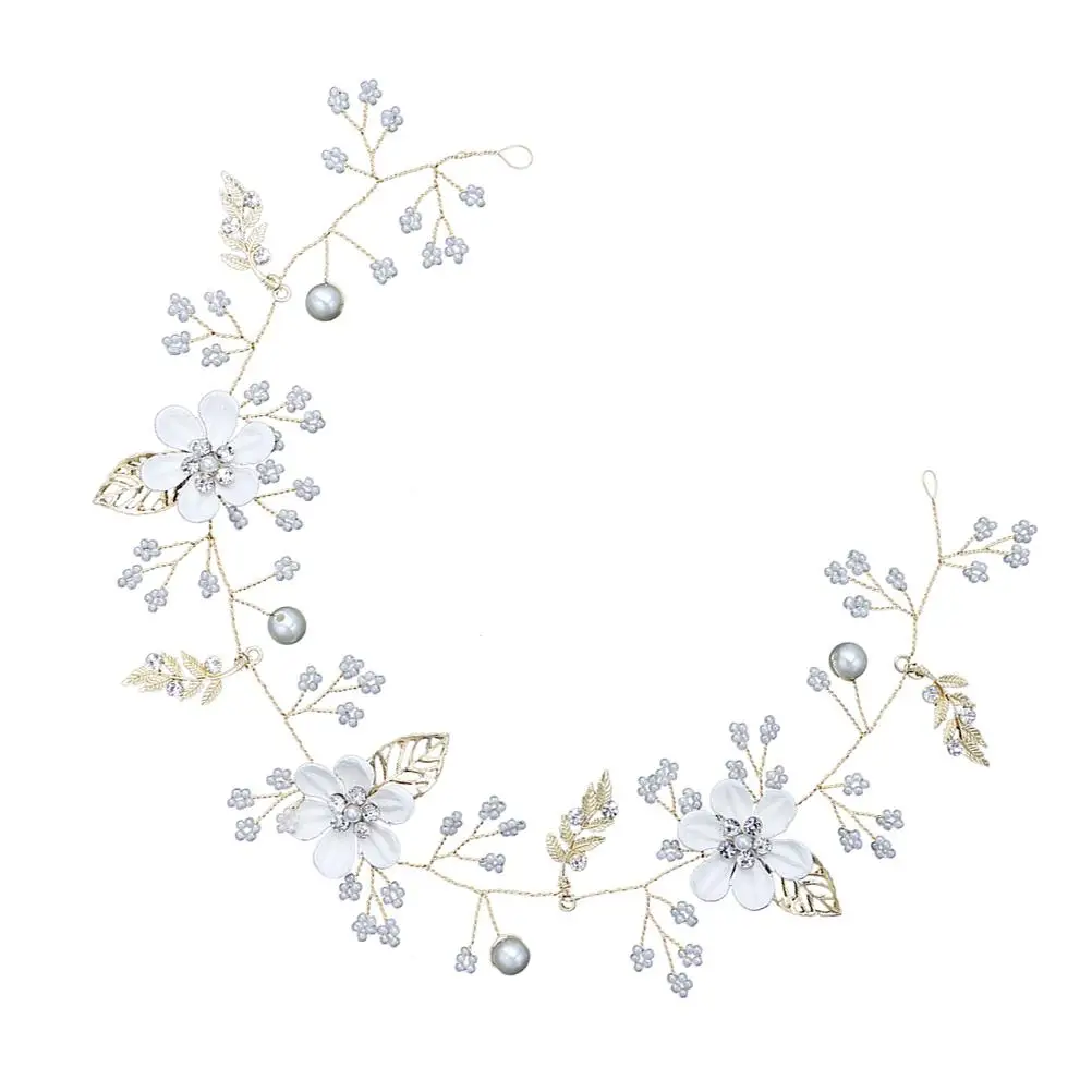

Pearl Headband Hair Accessories Bridal Headpiece Wedding Prom Party Flower Leaves Rhinestone Durable Wire Adjustable