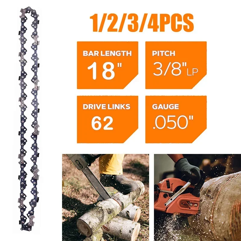 

18 Inch 1/2/3/4pcs Chainsaw Chain 3/8" Lp Pitch 0.050"Gauge 62 DRIVE LINKS Electric Saw Drive Chain Garden Tool Accessories