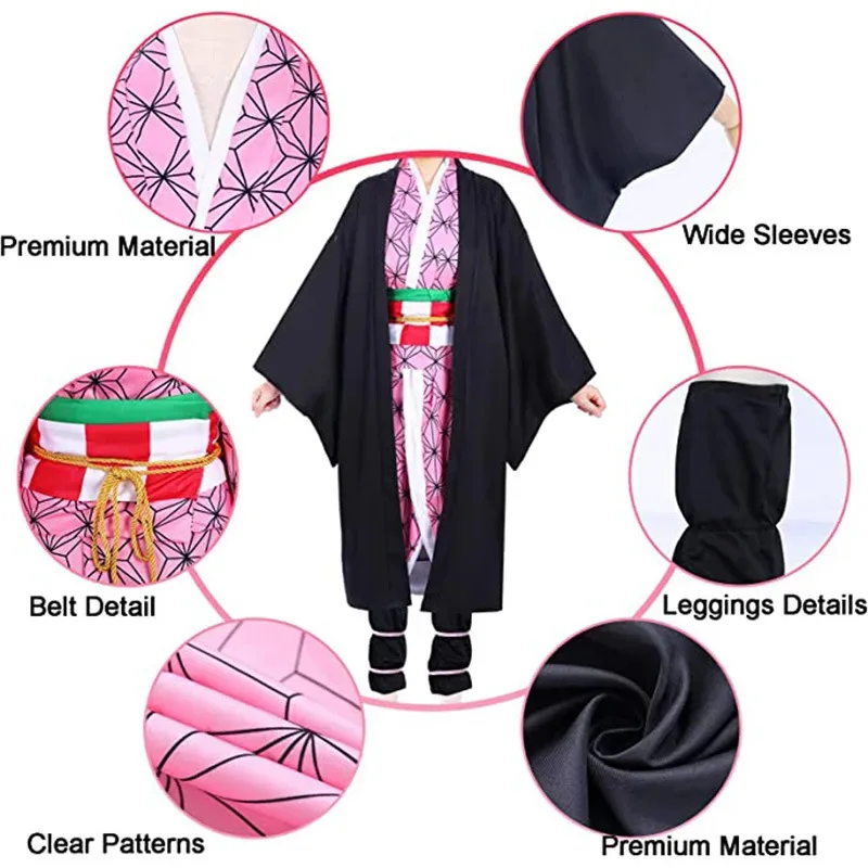 Japanese Anime Demon Slayer Kamado Nezuko Cosplay Costume Kimetsu No Yaiba Kimono Carnival Party Halloween Costume For Adult Kid