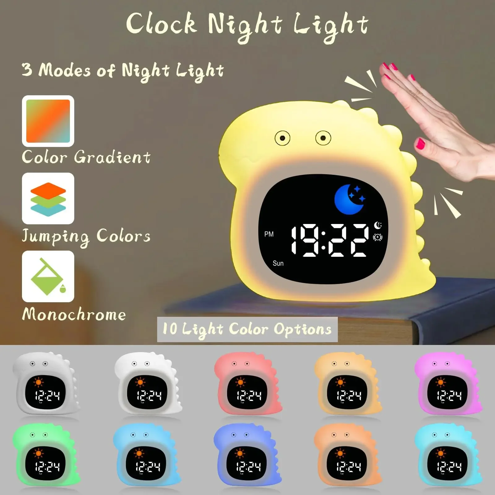 Cute Kids Alarm Clock & Toddler Sleep Trainer Touch-activated Night Light With Color Change, Gentle Wake-up For Nursery Bed