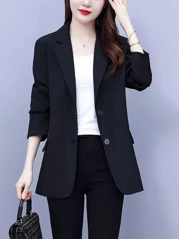 

plus Size Women's Autumn Korean Sle Versatile Long Sve Jaet Single Button Splice Slimming Top Casual Faion Polyester...