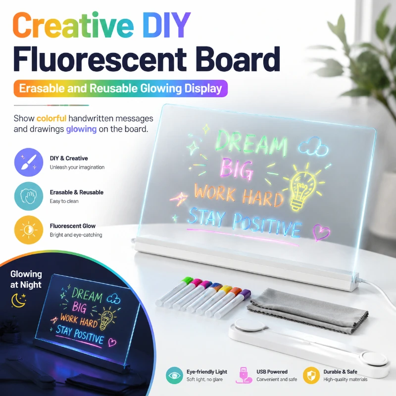 Reusable LED Acrylic Message Board DIY Doodle Drawing Board Creative Night Light Sign for Stall