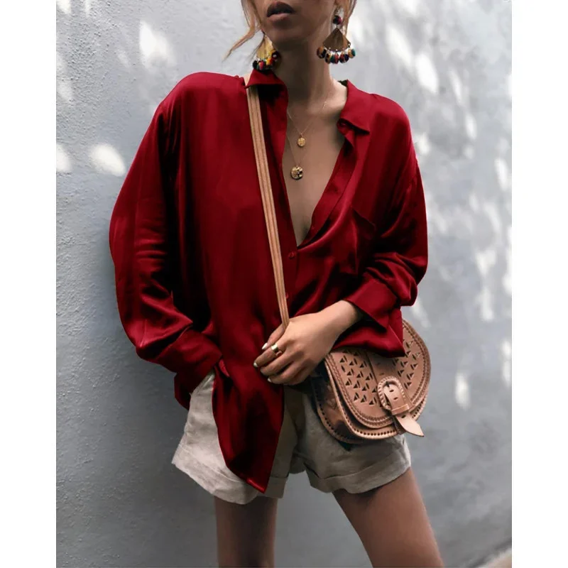 Fashion Shirt Spring and Summer 2024 Casual Streetwear Blouses Women Long Sleeve Tops Clothes Pocket Cardigan Loose Shirt 24849