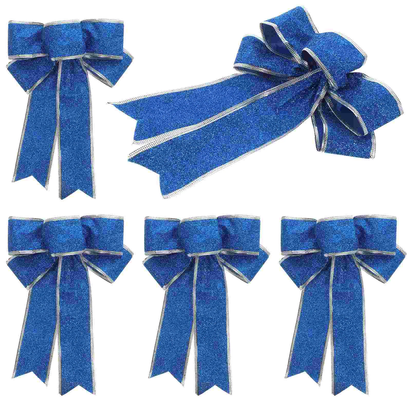 

5 Pcs/Pack Christmas Party Decoration Gift Knot Ribbon Bows for Tree Blue Ornament