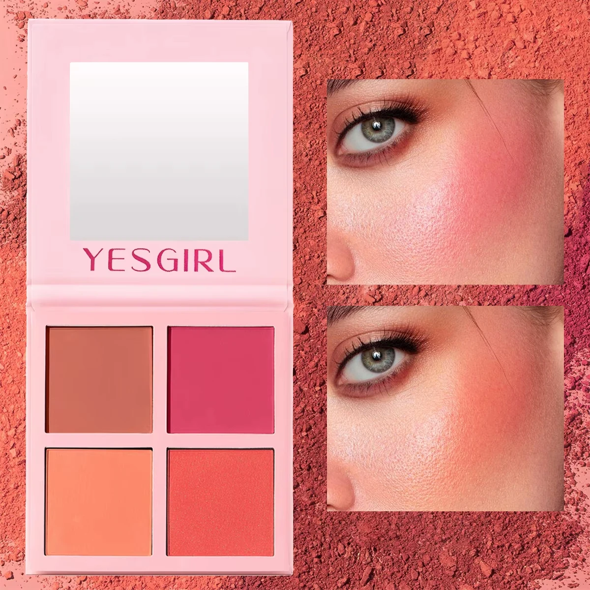 بودرة أحمر خدود غير لامعة بأربعة ألوان، بودرة ضباب ناعمة منخفضة التشبع، أحمر خدود أحمر يضيء هدية عيد الميلاد #3