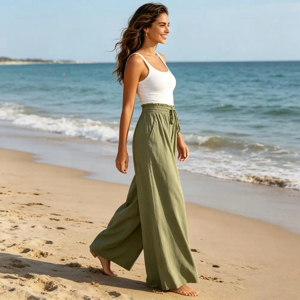 Air Circulation Pants Women Pants Women’s Oversized Wide Leg Trousers with Pockets Adjustable Elastic Strap Long Pants Pure