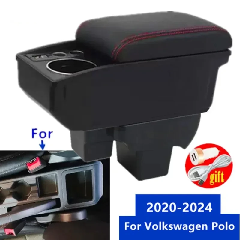 

central armrest box For Volkswagen Polo Armrest box For VW Polo 2019-2024 Car Armrest Storage Box Cup holder Dedicated Retrofit