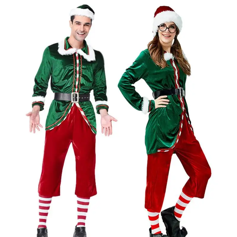 Christmas Elf Costume Girl Xmas Santa Claus Green Elf Dress For Couple Christmas Santa Claus Costume New Year Fancy Dress Cloth