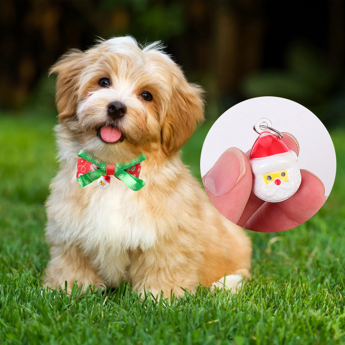 

10Pcs Pet Supplies Santa Claus Bell Pendant Easy to Wear with Metal Rings Pet Bells Santa Claus Pattern Bell Cat and Dog Bells
