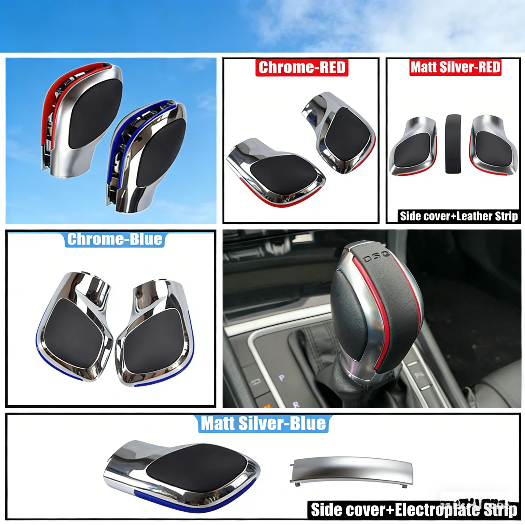 DSG Emblem ABS/Leather For VW Golf 6 7 R GTI Passat B7 B8 CC R20 Jetta MK6 GLI Auto Gear Shift Knob Stick HeadBall Chrome/Matt - view 2