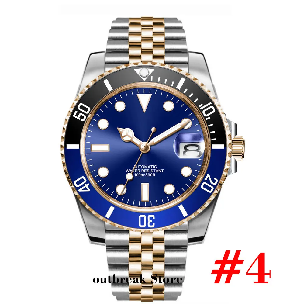 Imagem -03 - Corgeut Japão Nh35 10atm Relógio Automático Masculino Dois Tons Rosa Ouro Jubileu Cinta Estéril Azul Sunburst Dial Safira Cristal