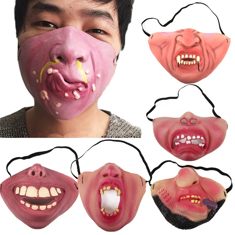 

New Latex Half Face Clown Mask Terror Cosplay Humorous Elastic Band Horrible Mask Adult Party Cosplay Props Halloween Decoration