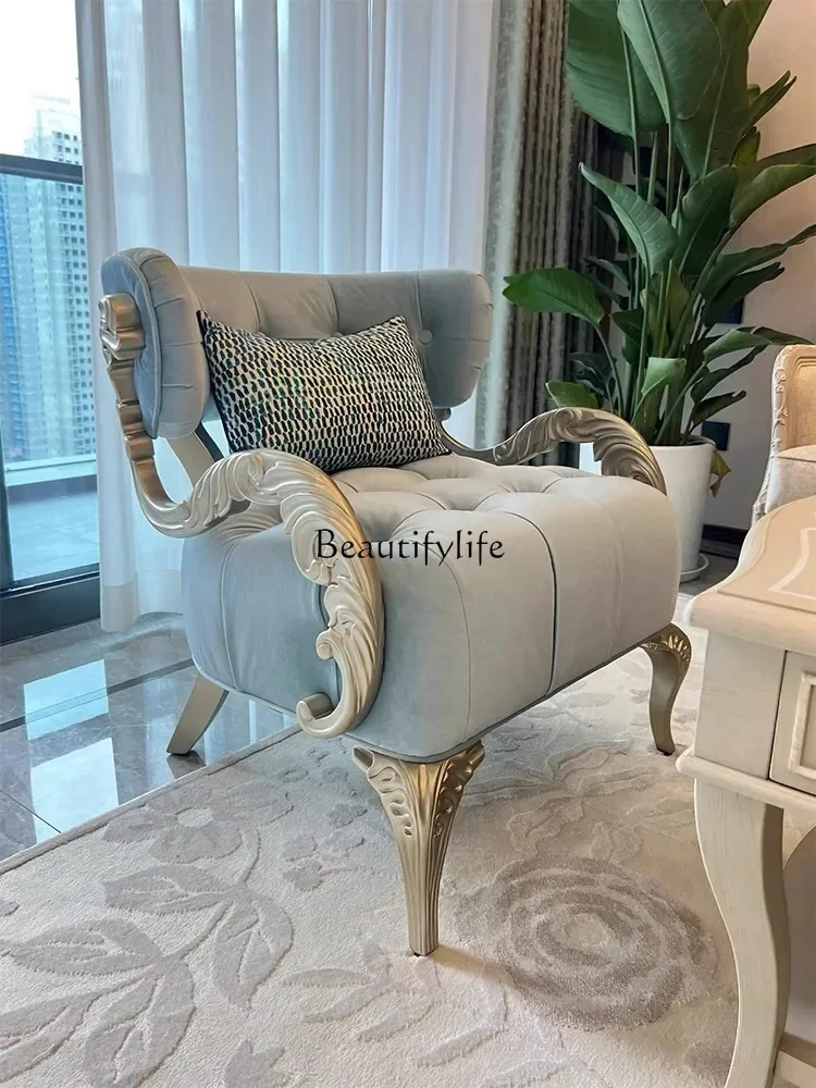 

American light luxury solid wood carving flower sofa chair living room balcony bedroom fabric