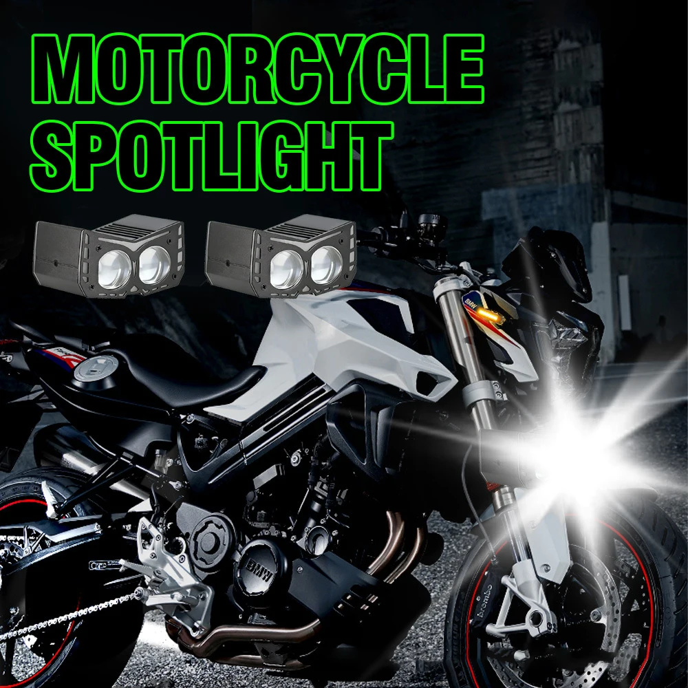 White And Yellow Dual-Color Bat Motorcycle Spotlight Demonic Eye Lens High-Intensity Flash External Light for Electric Vehicles