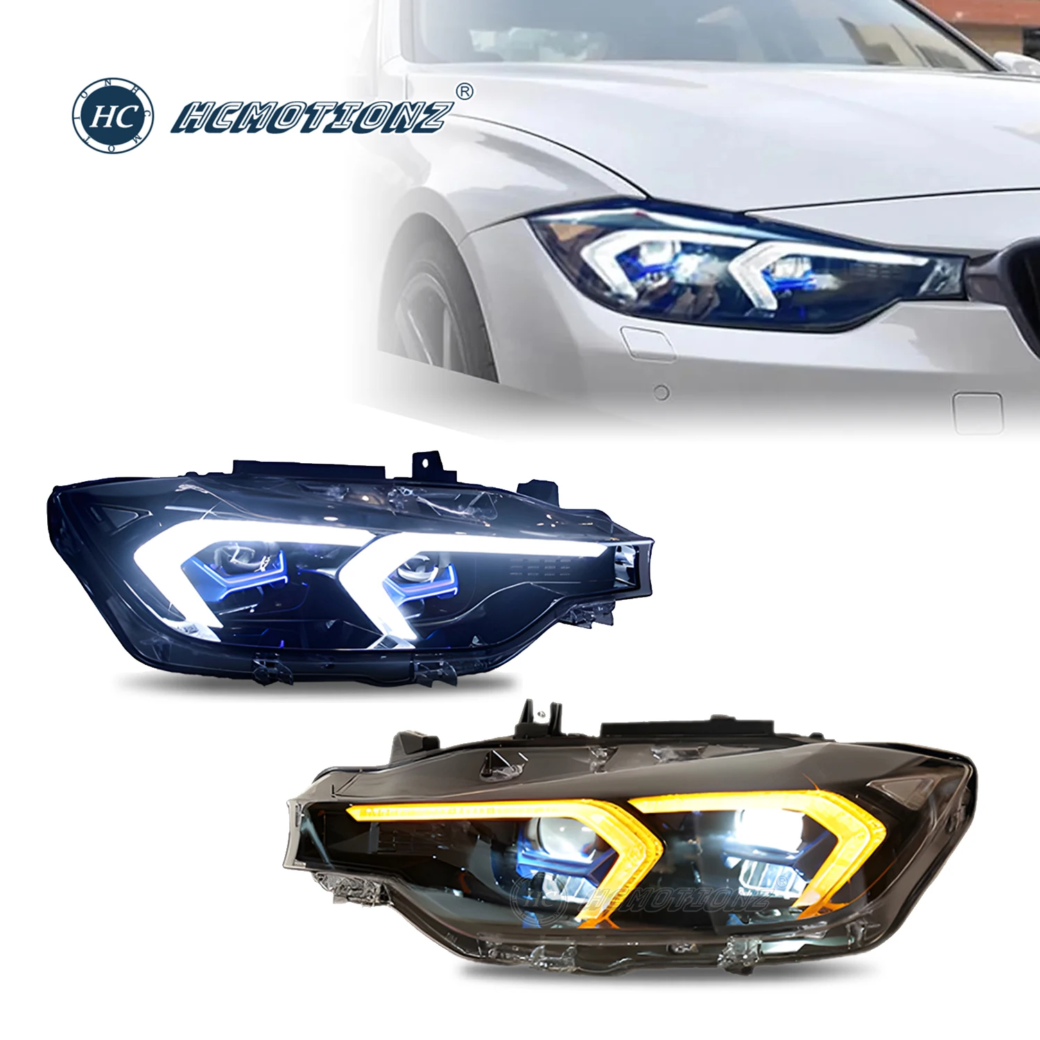 HCMOTIONZ Car Front Lamps Assembly for BMW 3 Series 2012-2018 F30 F35 M3 Full LED Headlights DRL Animation Lighting System