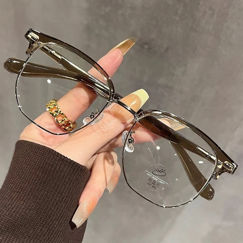 Neue Lesebrille Mann Frau Halb Rahmen Augenbraue Retro HD Blau Licht Blockieren Anti-blau Licht Holz Texturee Brillen