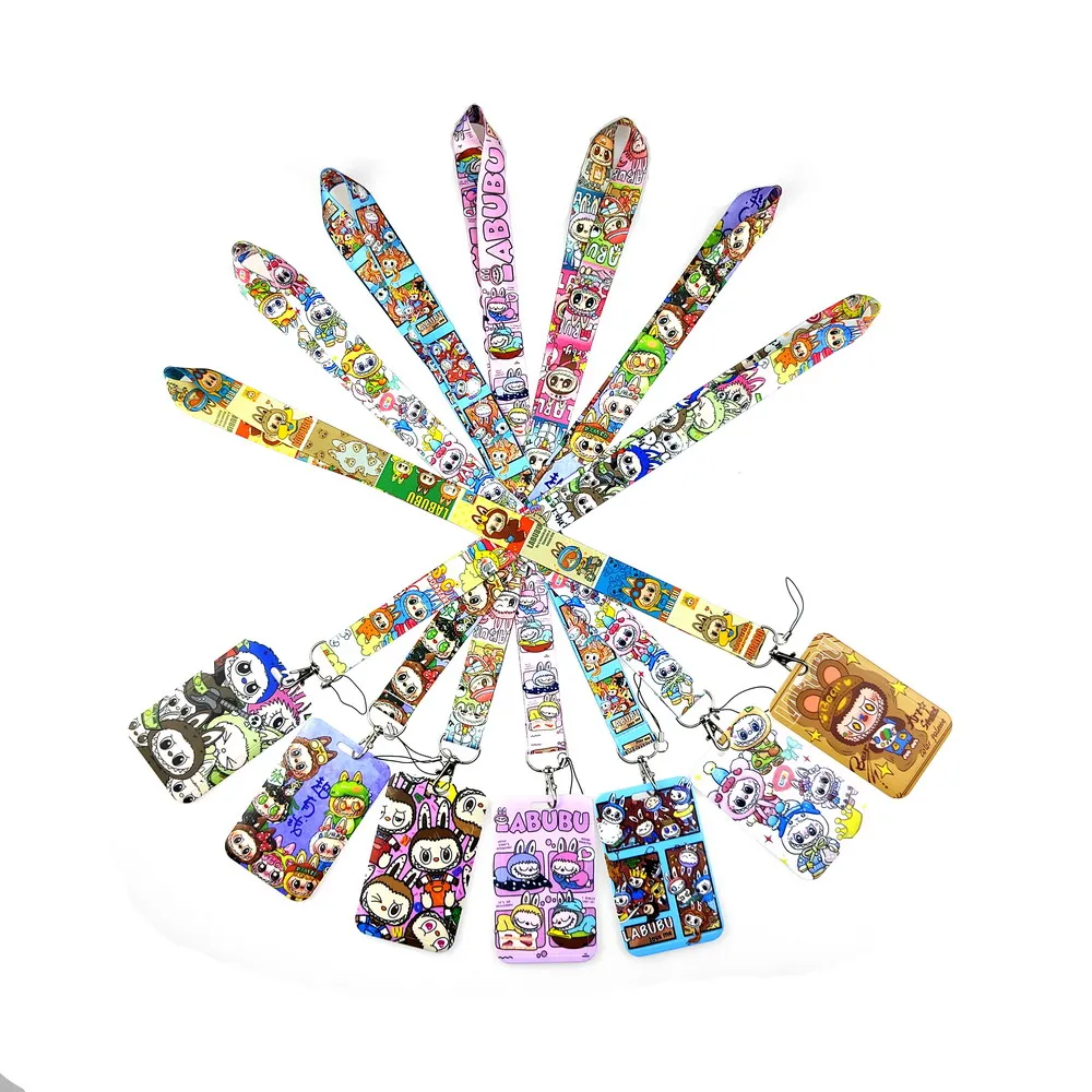 POP MART LABUBU Cartoon PVC Card Cover Student Campus Hanging Neck Bag Card Holder Lanyard ID Card Holders key chain Z1