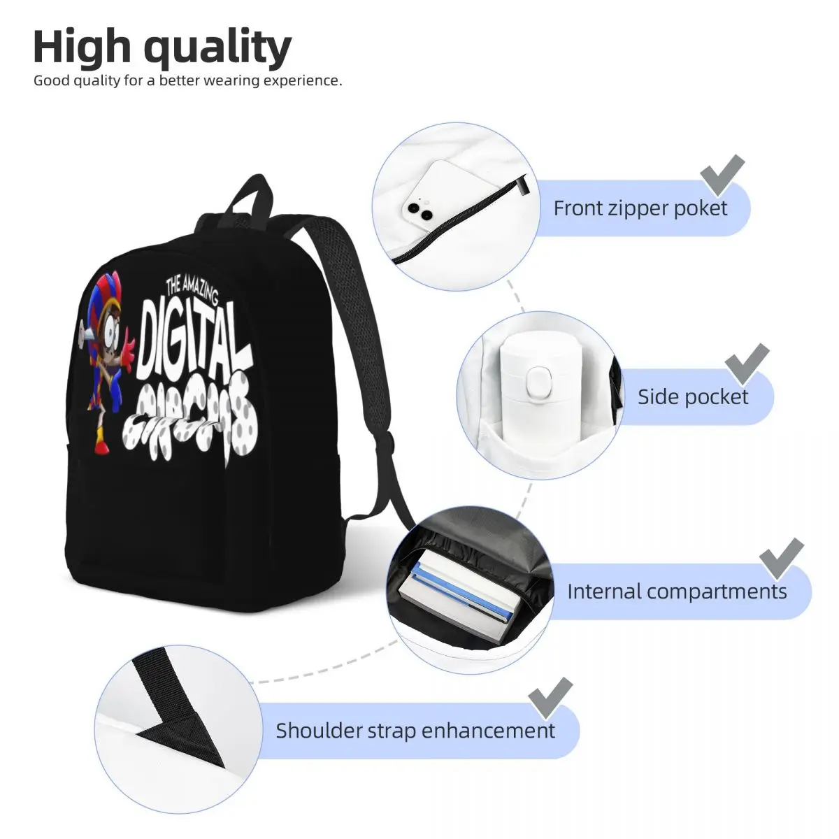 The Amazing Digital Circus Backpack for Preschool School Student Cartoon Anime Bookbag Boy Girl Kids Canvas Daypack Durable