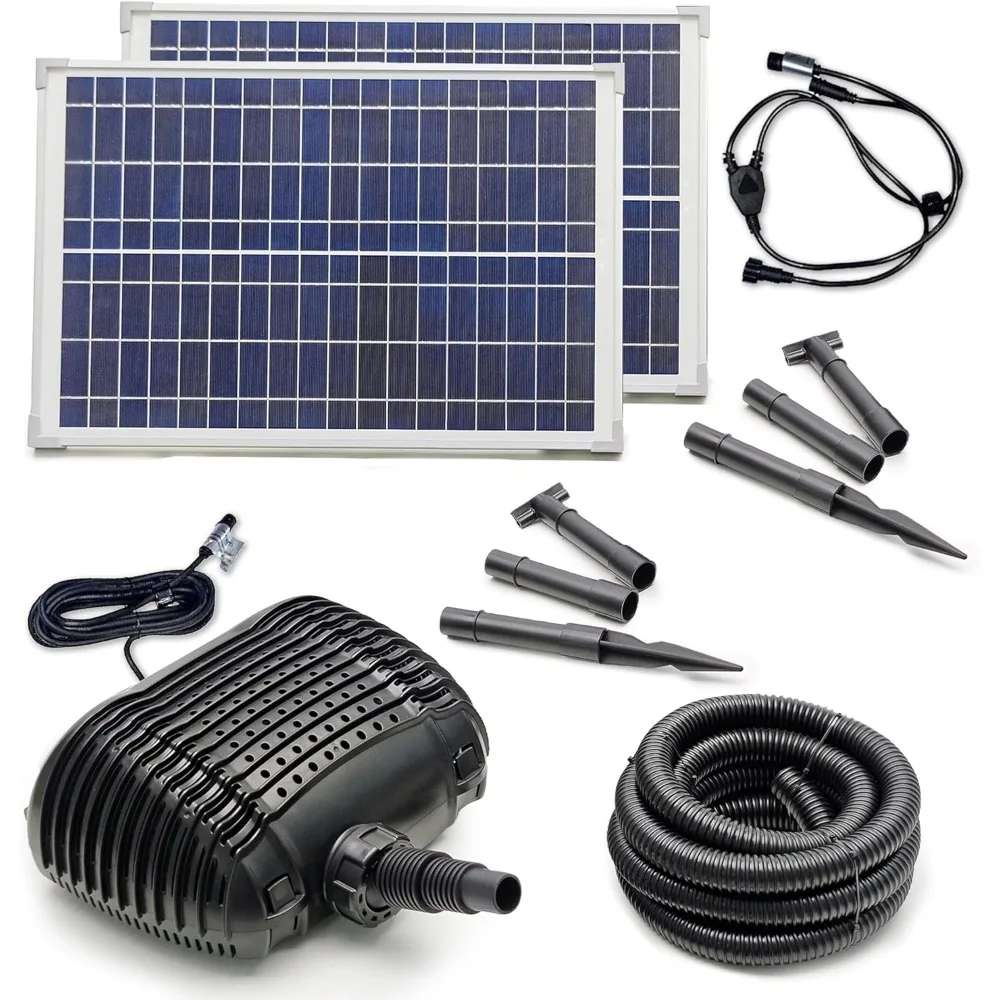 Pond Powerful Submersible Solar pond pump kit with panel and hose panel: 898 GPH headfoot - 50 watts