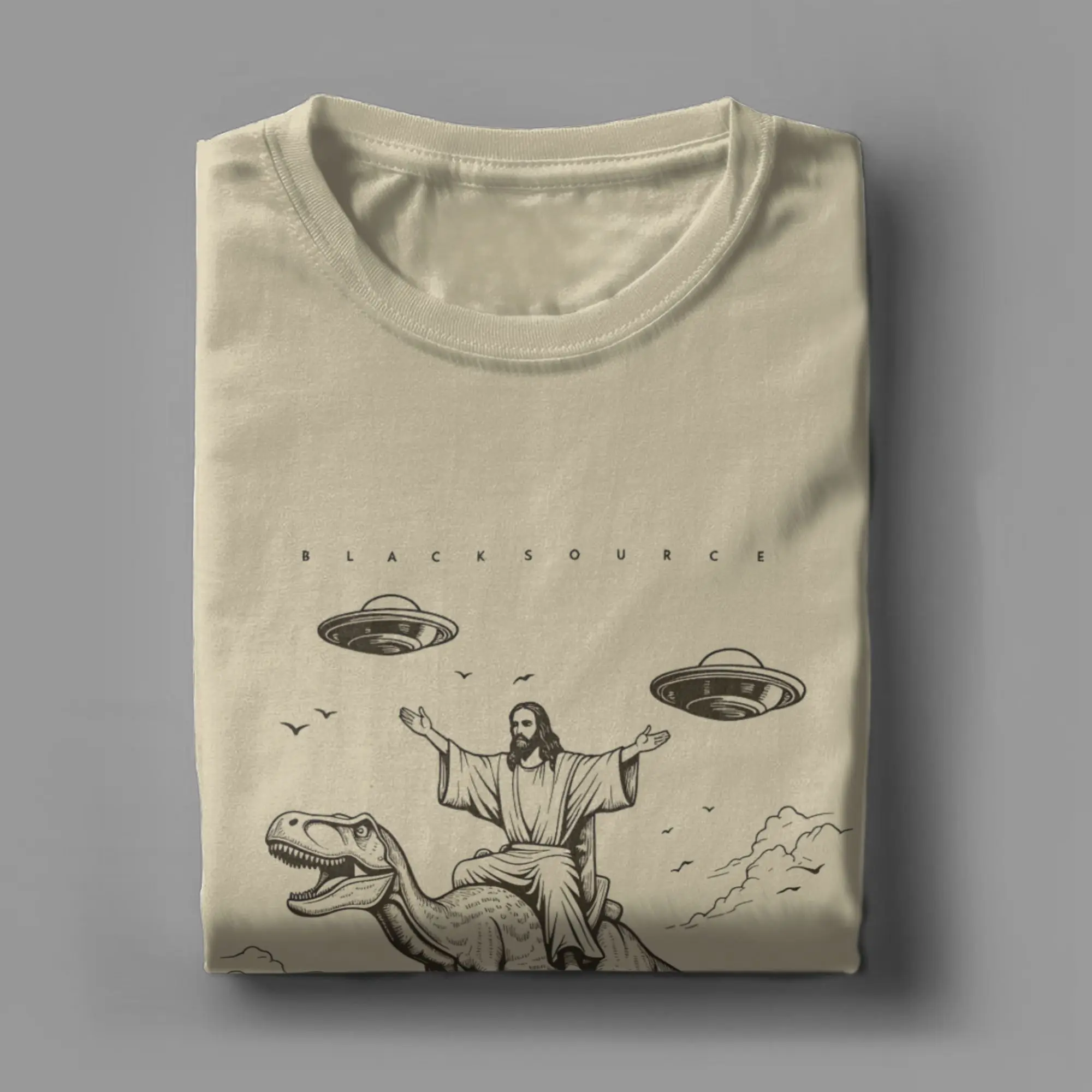 Jesus Riding A Dinosaur T Shirt Men Pure Cotton Casual T-Shirts Round Neck  Tees Short Sleeve Clothing New Arrival - view 4