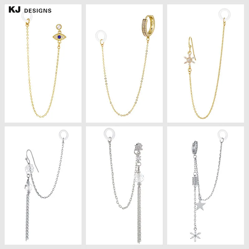Copper gold-plated zirconium-inlaid wireless Bluetooth anti-lost earphone chain earrings women's Japanese and Korean simple temp