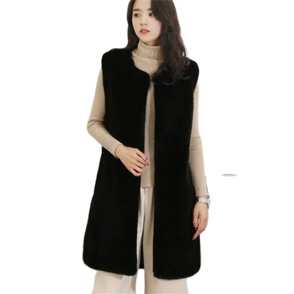 Imitation Fur Sleeveless Coat Autumn Winter Wild Long Fur Jackets Ladies Vest Lnternet Celebrity Loose Imitation Mink Waistcoat