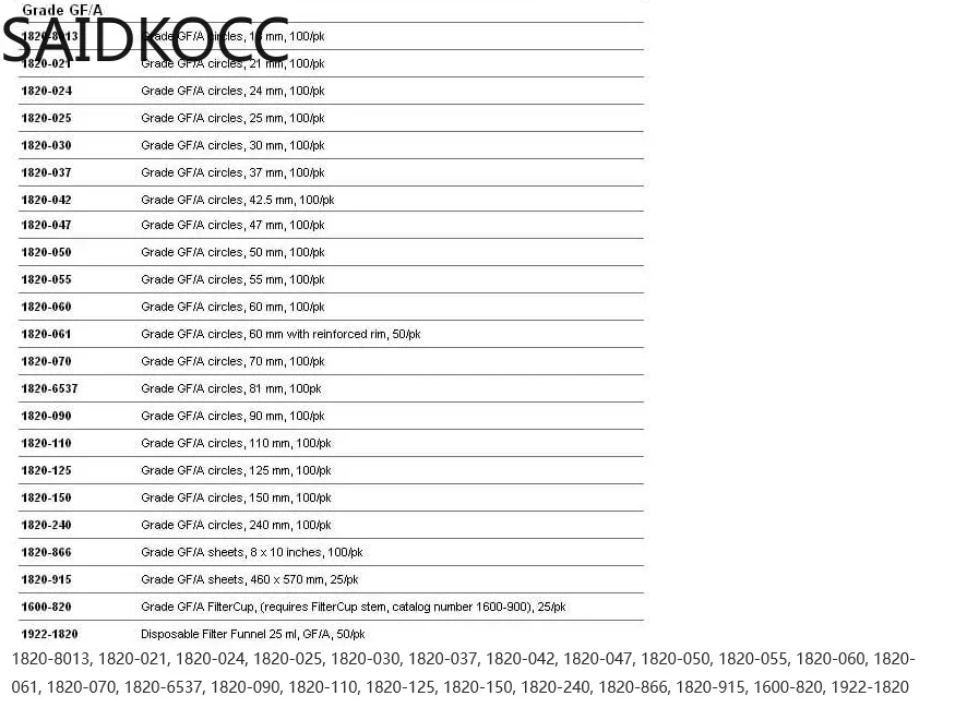 SAIDKOCC 1,6 um Glasfaser-Filterpapier-Batterietrenner 1820-025/047/070/090/110 GF/A Filtermembran für Laborforschung