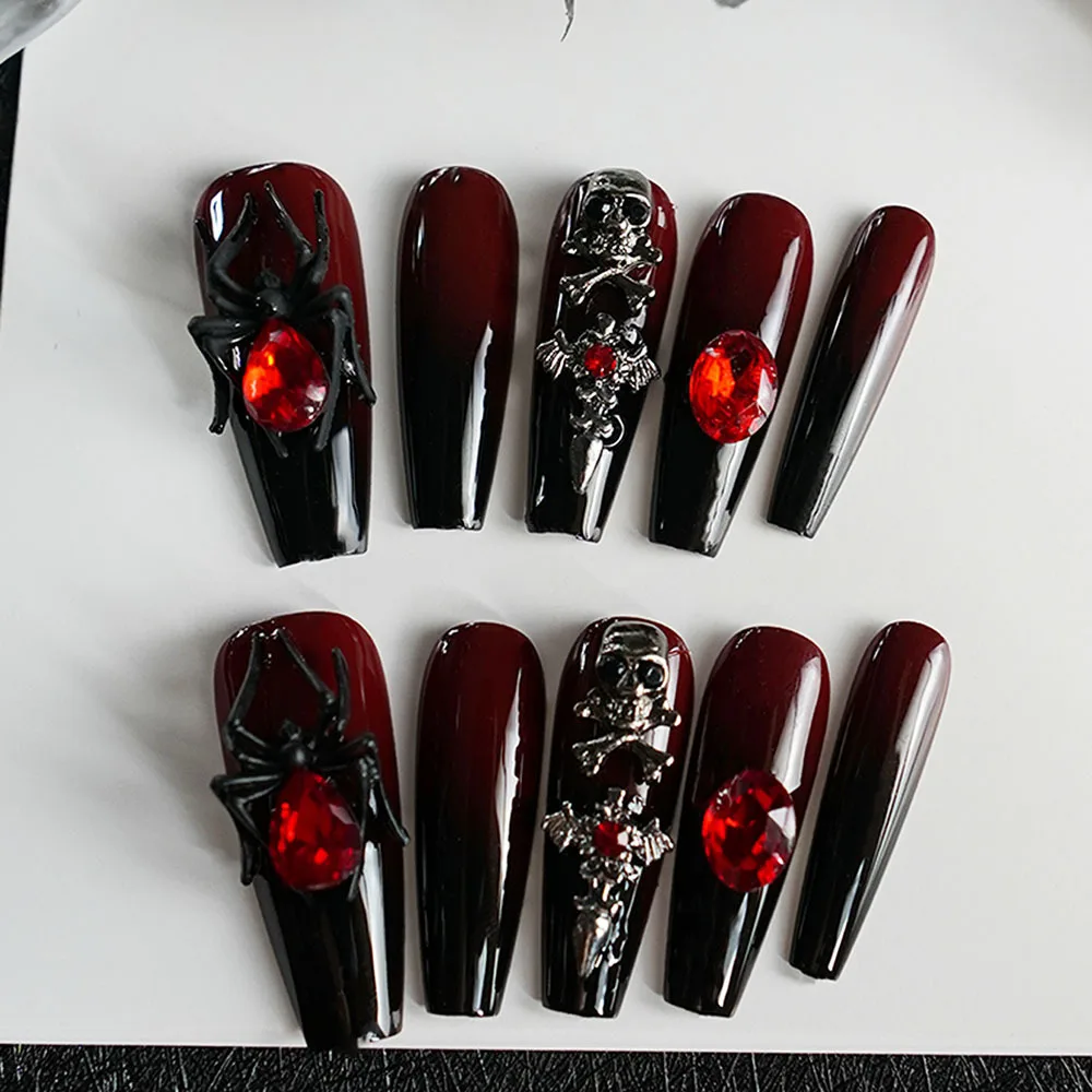 

Manicure Pure Handmade Nail Wear Halloween Nail Art Skull Ruby Spider