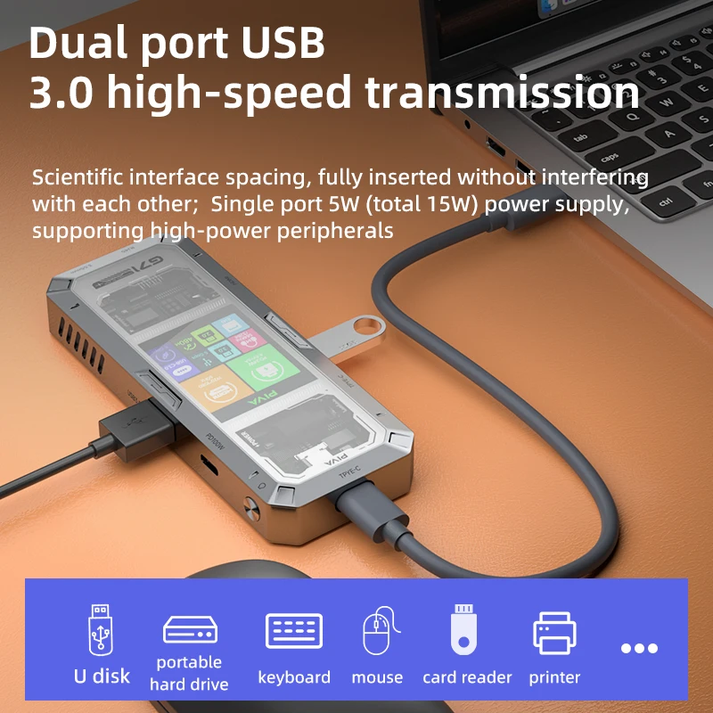 PIVA G71 7 في 1 محطة إرساء مكتبية من سبائك الألومنيوم شاشة عرض ذكية من النوع C إلى HDMI2.0 USB3.0 HUB PD100W محول