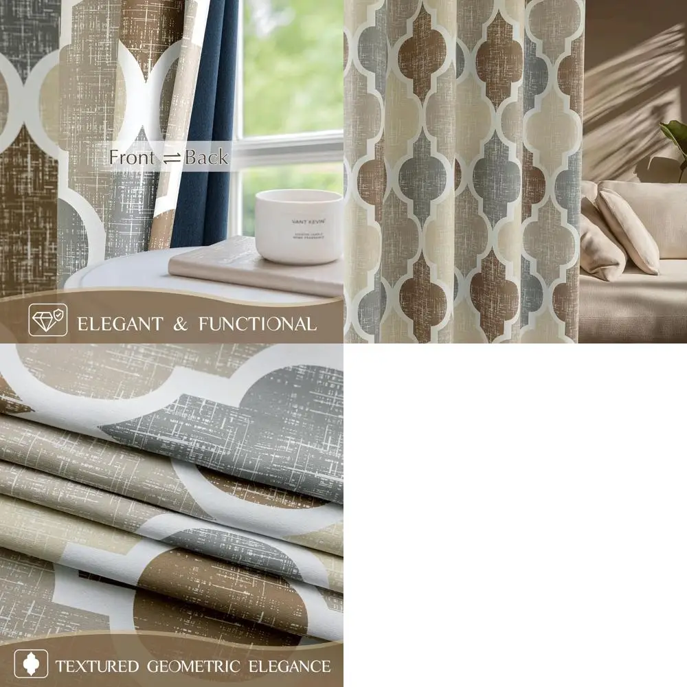 

Коричневые марокканские шторы Geo 96, затемняющие изолированные шторы с люверсами, 50x96, набор из 2 шт.