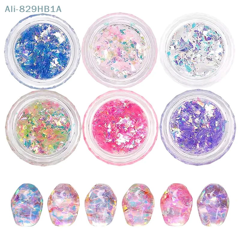 Paillettes brillantes pour ongles, 1 boîte, poudre opale sirène, démontrent aurore, design manucure, miroir, pigment néon, accessoire pailmétrage