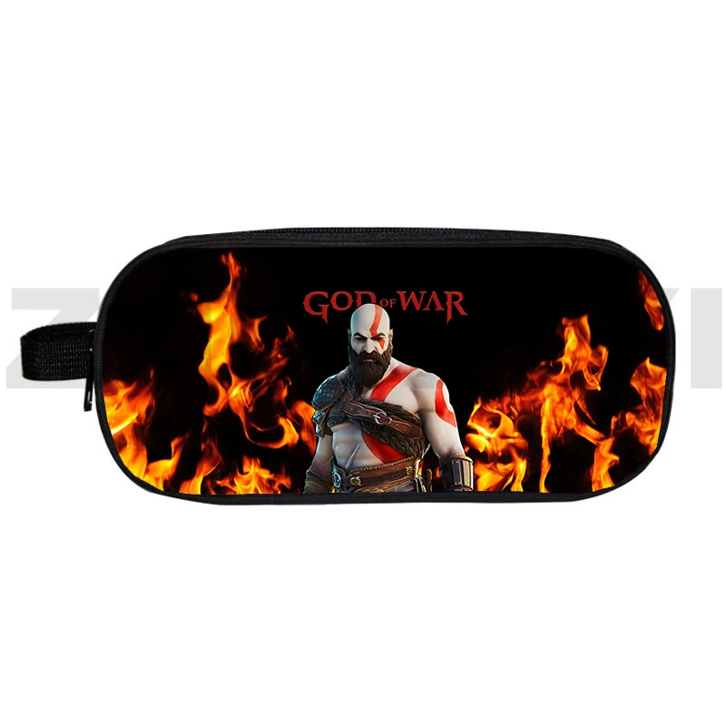 Big Double-layer God of War Pencil Case 3D Kawaii Cartoon Printing Game Kratos Pencil Pouch Toiletry Bag Student School Supplies