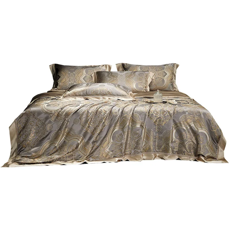 Heavy 28 mmi yarn-dyed jacquard four-piece set silk silk bedding sheet quilt cover