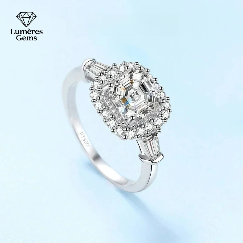 

Asscher Cut Moissanite 2Carat PT950 Platinum Womens Diamond VVS1 DColor Luxury Rings Pretty Wedding Gift For Female Fine Jewelry