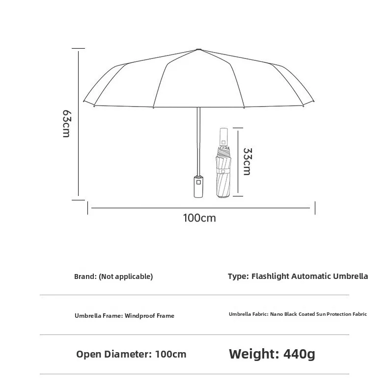 Automatic Umbrella Car Sunshade Rainproof LED Flashlight Business Umbrella Sunshade And Rainproof Three Fold Umbrella