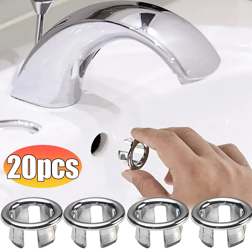 20/1PCS Plastic Sink Overflow Cover Round Wash Basin Overflow Rings Hollow Hole Bath Insert Replacement Bath Kitchen Accessories