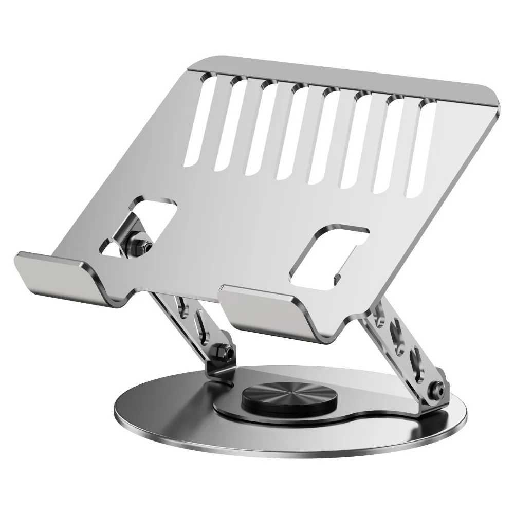 Adjustable Height 360° Rotatable Tablet Stand Carbon Steel Anti-slip Foldable Laptop Holder Ventilated Base Silver