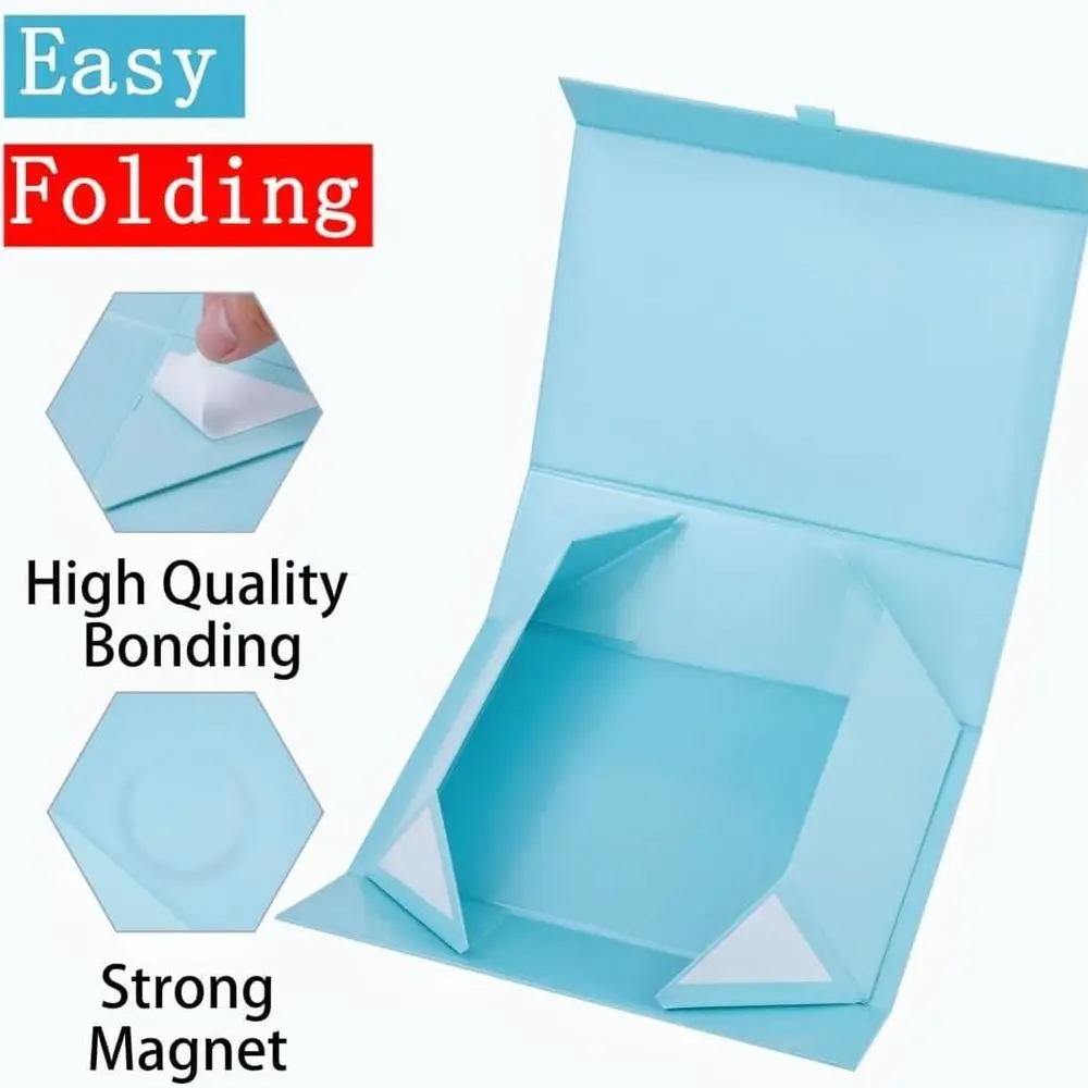 مجموعة ثلاثية من علب الهدايا الزرقاء XL - 19 × 16 × 6 بوصة، غطاء مغناطيسي للإغلاق، مثالية لرفقاء العريس وأعياد الميلاد وأعياد الميلاد والكبيرة