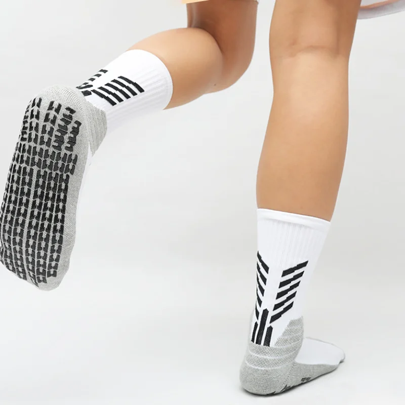 Super Quality Mens Anti Slip Grips Football Soccer Socks Non Skid Thick Cushion Athletic Crew Socks White Black Blue Orange