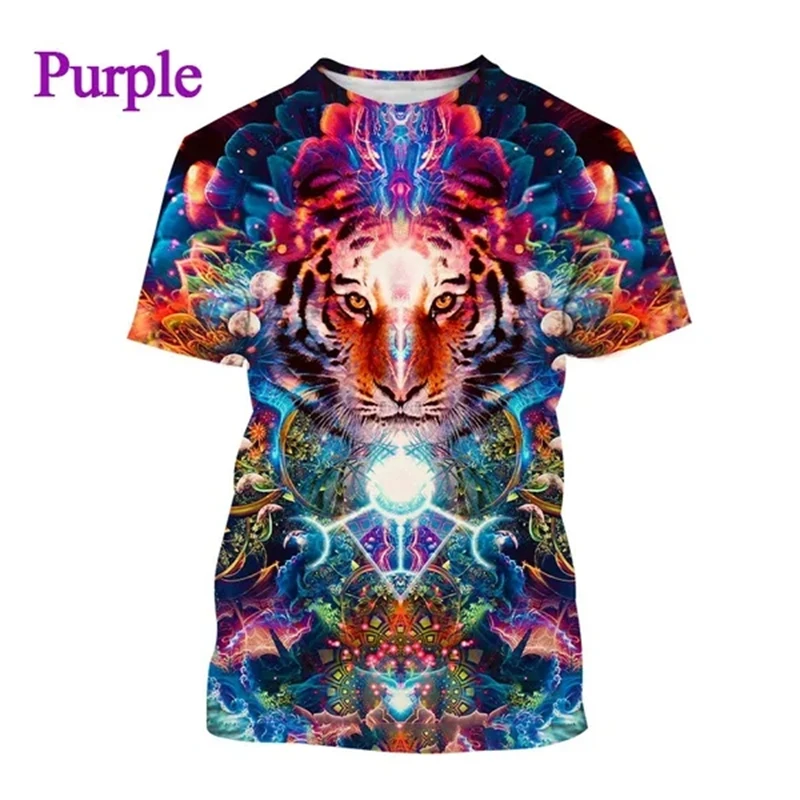 New Summer Digital Art Creative Personality T Shirt 3D Print Colorful Vertigo Fluorescent Tiger Leopard Eagle Unisex Cool Tshirt