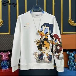 Disney-Sudadera holgada de algodón con cuello redondo para mujer, suéter de manga larga con estampado de pato Donald y dibujos animados, estilo informal, para otoño, novedad de 2022