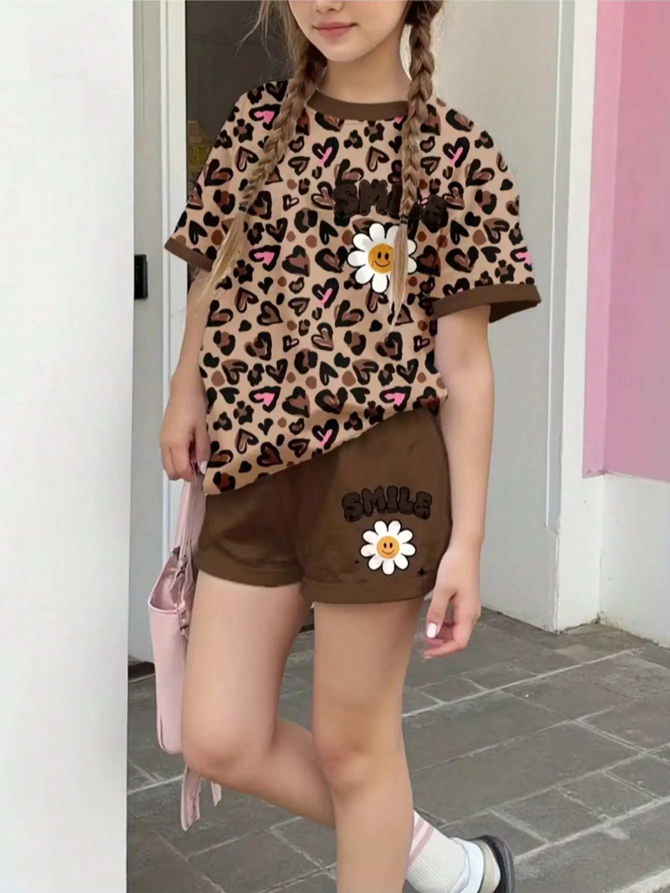 Conjunto Floral para Meninas, Vestido com Estampa Floral, Tecido Elástico, Roupa de Duas Peças, Moda Infantil Feminina, Estilo Popular