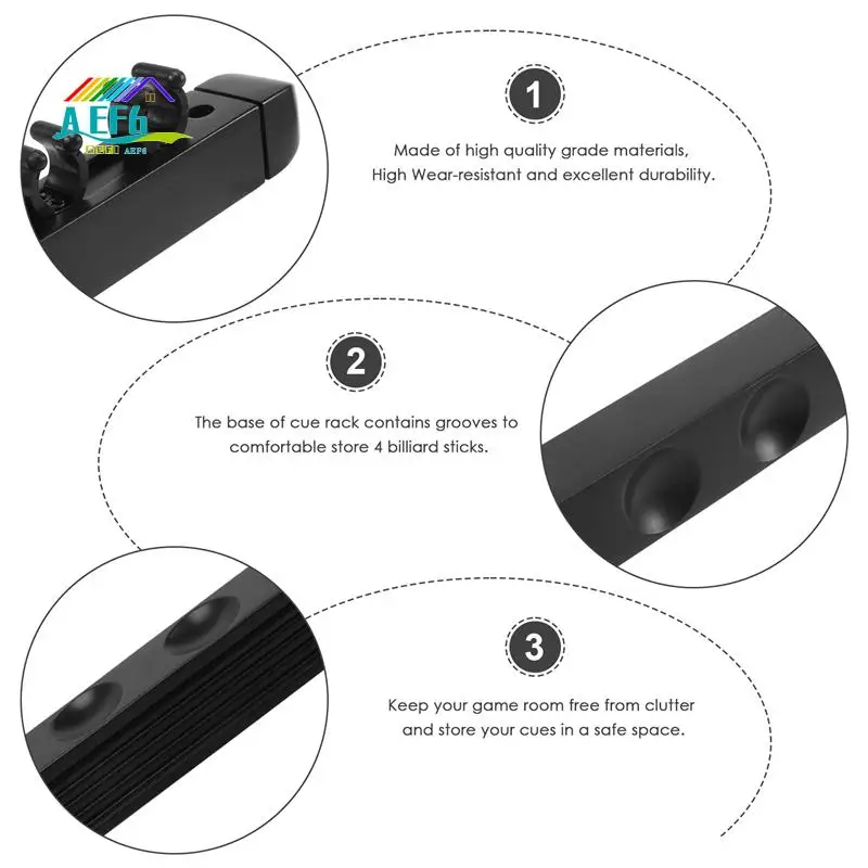 

AEF6-4 отверстия, настенная стойка для бильярдного кия из твердой древесины, стойка для кия, 6 зажимов, держатель для бильярда, кронштейн, аксессуары